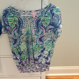 Lilly Pulitzer Vibrant Blue and Green Short Sleeve Top